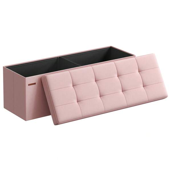 SONGMICS 43 Inches Folding Storage Ottoman Bench, Ottoman Foot Rest, End Of Bed Bench, Storage Chest, Load 660 Lb, For Living Room, Bedroom, Entryway, Jelly Pink Back To School Dormitory Storage